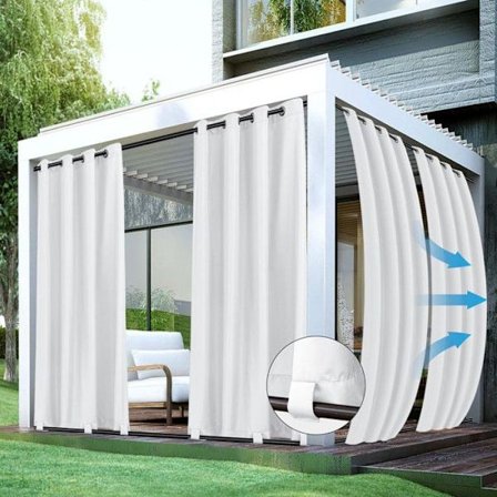 Qelus Ulkotila vedenpitävä verho, jossa metallivahvikkeet - Mustat lämpöeristysverhot - Pergolalle - 132x244cm - Valkoinen