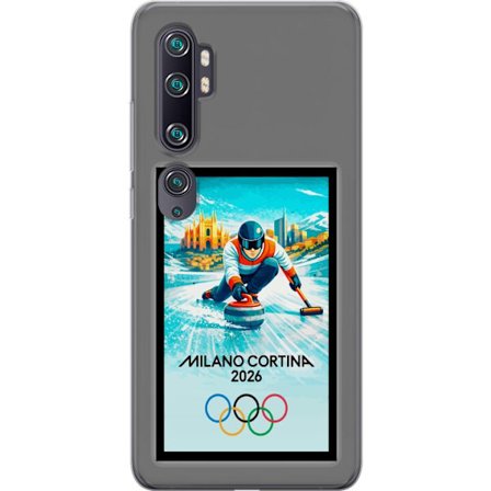 Kompatibel Mobilcover til Xiaomi Mi Note 10 Ishockeyillustration med spillere i bevægelse på isen, Milano Cortina 2026, Milano-landemærker og olympisk