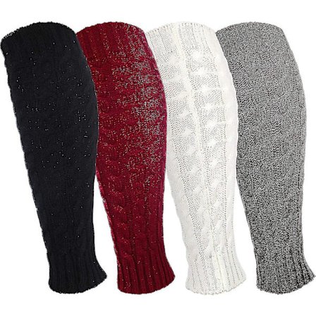 4 par strikkede benvarmere hæklede lange støvlesokker til kvinder (sort