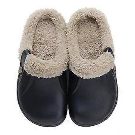 Waterproof Fur Lined Mens Slippers Winter Garden Clogs Warm House Shoes 42-43 Black