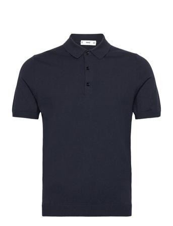 Fine-Knit Polo Shirt Knitwear Short Sleeve Knitted Polos Marineblå Mango*Betinget Tilbud