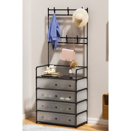 4/5-Tier Garment Rack with Shoe Storage, Freestanding Hall Tree with Coat Hooks