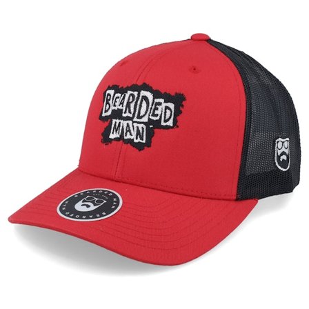 Bearded Man - Rød trucker Caps - British Punk Logo Red/Black Trucker @ Hatstore