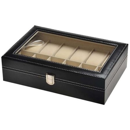 Urkasse, 12 ure opbevaringsboks urkasse urarrangør, sort læderette urkasse
