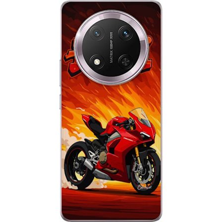 Kompatibelt Mobildeksel til Honor Magic7 Lite Ducati Fire Ride med rød sportsmotorsykkel mot flammende bakgrunn, fylt med fart og adrenalin for motors
