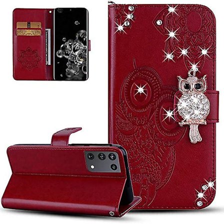 Kompatibel med Samsung Galaxy S21plus 5G Etui Kvinner Glitter Bling Diamant Etui med Kortspor Preget PU Lær Klaff Lommebok Etui for Samsung Gala
