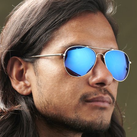 Aviator Silver-Tone & Blue Mirror Sunglasses for Men - Aviator sunglasses