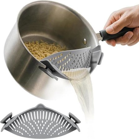 2 stk. Silikone Clip-On Si til Gryder og Pander – Justerbart Køkkendørslag til Afhældning af Pasta, Grøntsager & Kød, Varmebestandigt, Tåler 