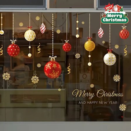 1 Uudelleenkäytettävä itseliimautuva joulutarrasetti ikkunaan - lasioven ja ikkunan koristelu, joululahjakoukku, joulutarra