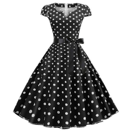 Kvinders Polka Dot Hepburn Retro 50'er 60'er Rockabilly Aftenfest Swing Midi Kjole (FMY)