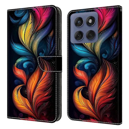 Nahkakotelo Motorola Edge 60 Fusion 5G Edge 60 5G -puhelimelle, kuvioitu lompakkokotelo, taitettava suojakuori (Värikkäät höyhenet)