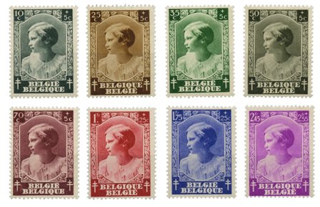 Belgien 1937 - OBP 458-65 - Ubrugt
