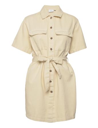 Vitilo S/S Belt Dress Dresses Shirt Dresses Beige Vila*Betinget Tilbud