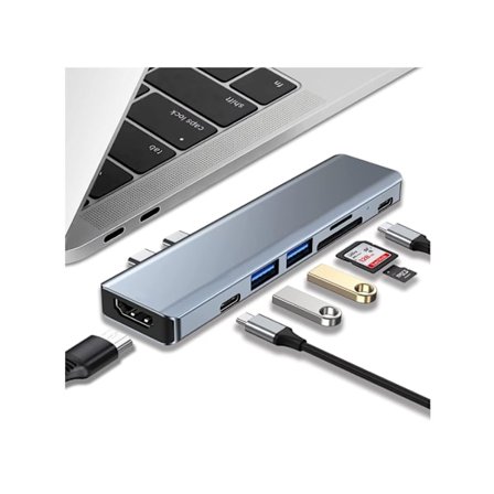 Usb C Hub 7 i 2 för Macbook Air Pro M1 Usb C Adapter med Hdmi 4K Usb 3.0 Sd/Tf Kortläsare Silver YEMAESRE