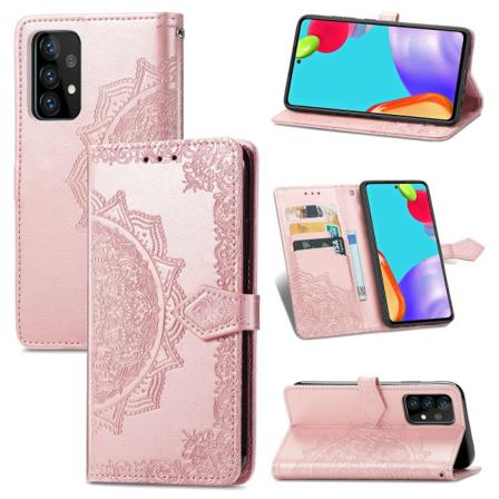 Samsung Galaxy A52 / A52s - Mandala Läder Fodral - Roséguld Roséguld