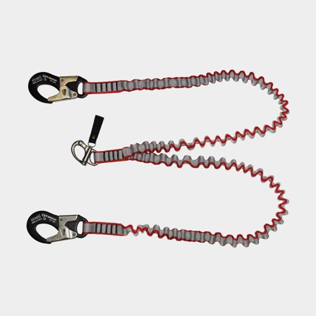 Sikkerhedsliner Erreti, elastisk, 2 meter (udstrakt) + 2 meter (udstrakt), ISO 12401 / EN 1095, med 2 sikkerhedskroge & skødeskinne