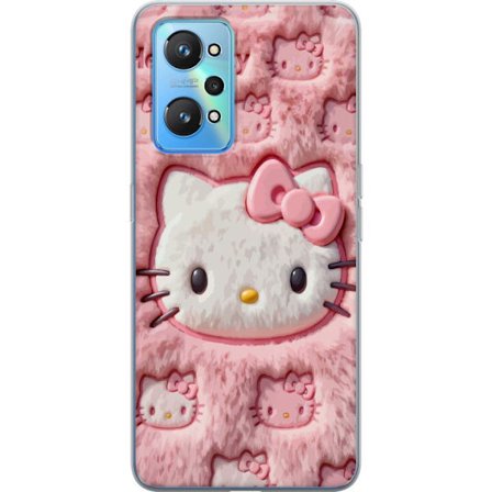 Kompatibel Mobilcover til Realme GT Neo2 Hello Kitty lyserød fluffy baggrund med ikonisk ansigt og kawaii-æstetik