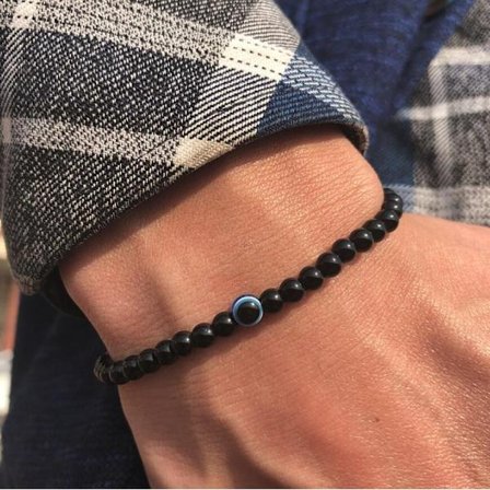 Mode 4mm armband Natursten Pärlor Evil Eye armband Obsidian Hematite Elastiskt armband för män Handsmycken Pulseras Homme