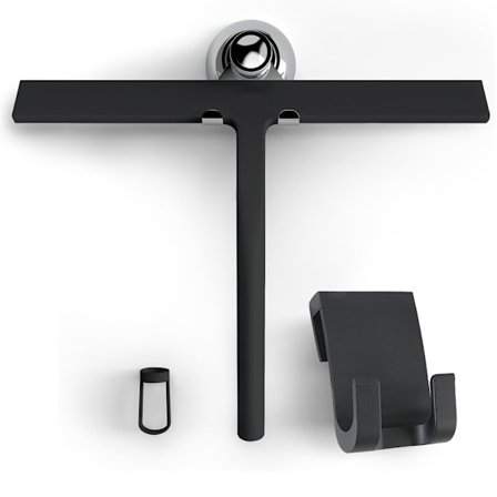 Bruseskraber sæt med holder sort 28cm bredde ingen boring nødvendig silikone skraber brusebad badeværelse vinduesvisker rustfrit stål kerne sugekop