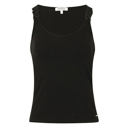 Enfärgad svart tanktop med figurnära passform, rund hals och flätade axelband