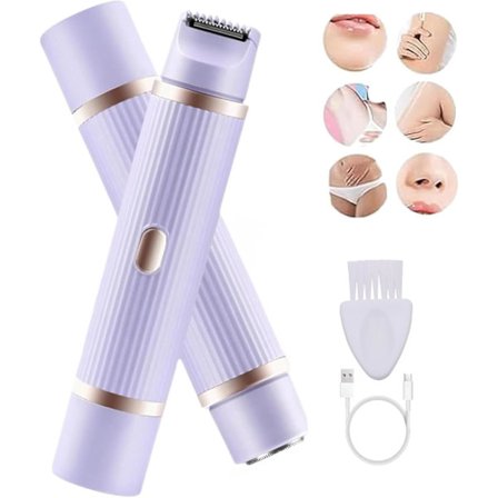 2-i-1 Elektrisk Kropprakapparat för Kvinnor - Uppladdningsbar Våt Torr Vattentät Dubbelhuvud Bikini Hårtrimmer, Lila
