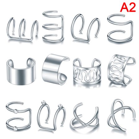 12:a/ Set Ear Cuffs Leaf Ear Cuff Clip Örhängen Silver