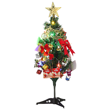 Mini Julgran, 60 cm Konstgjord Tall för Juldekorationer på Bord med LED-ljusslinga