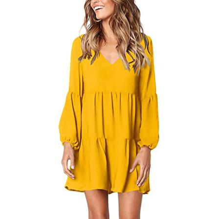 Dam V-ringad Casual Lösa Klänningar Yellow M