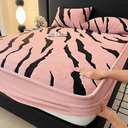 Vanntett Madrassbeskytter/Trekk - Zebra-mønstret Fløyel-laken (Rosa, 120*200cm)