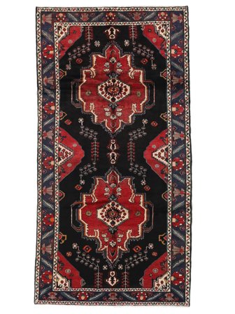 Nahavand Rug 153X295 Black/Dark Red Wool, Persia