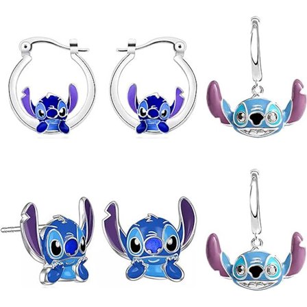 Stitch-øreringe 3-delt sæt, søde tegnefilmøreringe, allergivenlige øreringe Gave til kvinder og piger