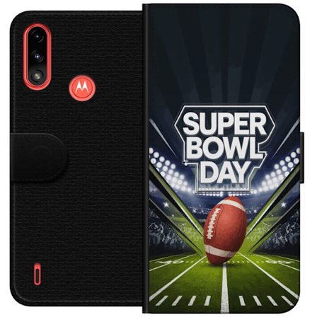 Yhteensopiva Lompakkokotelo Motorola Moto E7 Power Super Bowl Day juliste, jossa amerikkalainen jalkapallo valaistuksella varustetulla areenalla drama