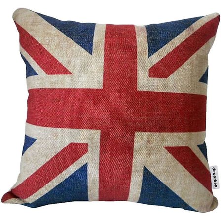 Britisk flagg bomull lin kvadratisk dekorativt pynteputetrekk putetrekk 45 x 45 cm