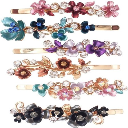 Sett med 6 fargerike hårnåler i vintage design med blomster - Metall H