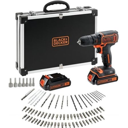 BLACK & DECKER BDCDC18BAFC - Borrmaskin - Li Ion 2x18 V batteri + 80 tillbehör - Orange