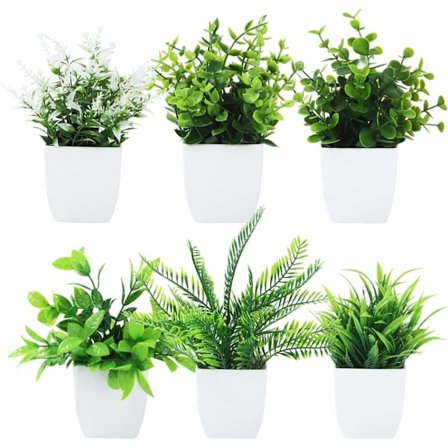 6-pak Kunstige Planter i Potte – Dekorative Plastplanter til Indendørs Brug