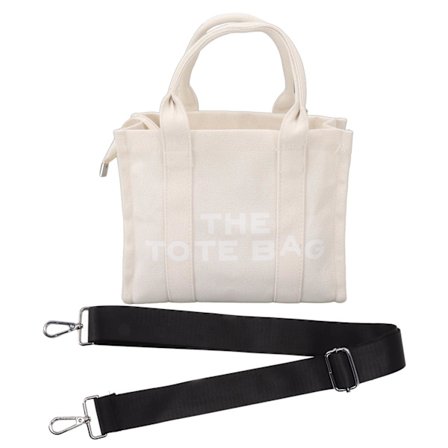 Vanntett Canvas Tote Bag Justerbar Stropp Casual Skulderveske Håndveske for Skole Kontor Reise Beige