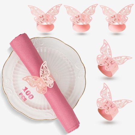 100 stk. Servietringe Laser Skåret Butterfly Form Folie Papir Serviet Holder til Bryllupper Fest Serviet Bord Dekoration Re