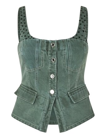 2393 Denim, Scoopneck Pockets Vest Green STINE GOYA