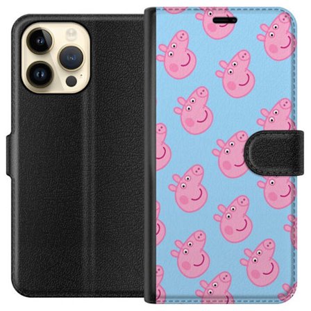 Yhteensopiva Lompakkokotelo Apple iPhone 14 Pro Max Peppa Pig vauva hahmo pastelliväreillä, söpö piirretty lasten kuvitus pehmeällä minimalistisella t