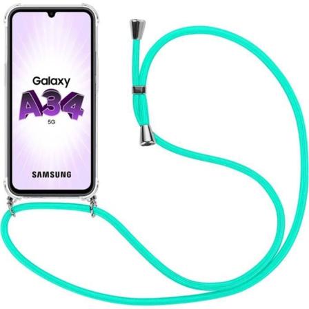 Lanyardfodral för Samsung Galaxy A34 5G - Stötsäkert, mjukt förstärkta hörn med snörband turkos