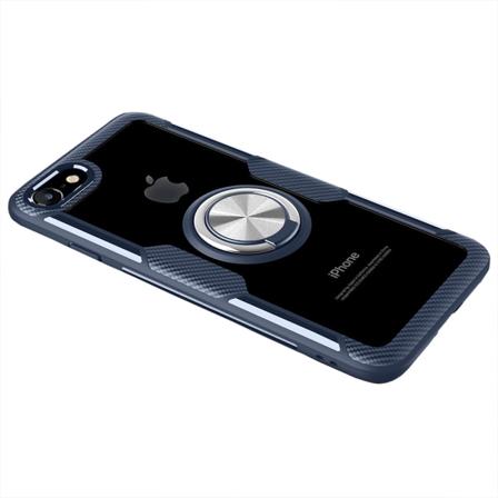 iPhone SE 2022 - Suojakuori sormustelineellä (LEMAN) Marinblå/Silver