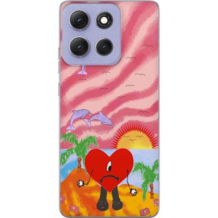 Kompatibelt Mobildeksel til Motorola Moto G86 Bad Bunny i en fargerik quiltet jakke med hjertemønster og solbriller i moderne gatestil