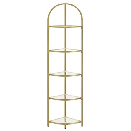 Vasagle hjørnehylde, 5 niveauer hjørnebogreol, hærdet glashylder, gylden farve