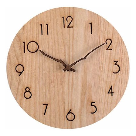 Solid Natural Wood Wall Clock, Wooden Clock 14 Inch, Silent Movement, Non Ticking, Wall Pendulum, Simple Modern Style, Living Room, Bedroom, Kitchen