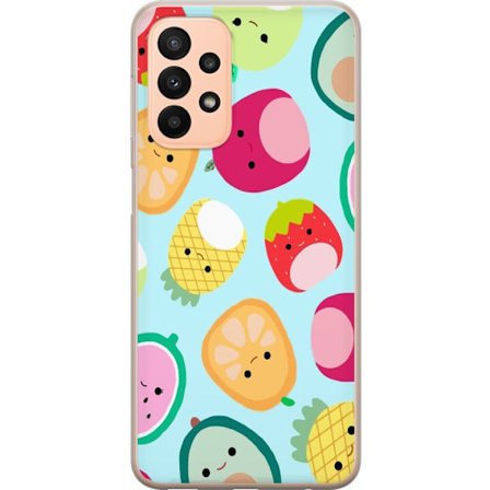 Yhteensopiva Puhelinkuori Samsung Galaxy A23 Kawaii-hedelmien kuvioita, kuten mansikkaa, sitruunaa, ananasta ja avokadoa vaaleansinisellä taustalla