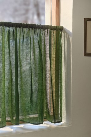 Jotex - Kafégardin Linblanding mørkgrønn - LILL - Kjøp Gardinkapper hos Jotex