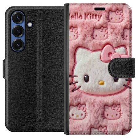 Kompatibelt Lommeboketui til Samsung Galaxy S25+ Hello Kitty rosa fluffy bakgrunn med ikoniskt ansikt og kawaii-estetikk