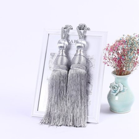 Dekorativa gardinbindningar boll tofsar upphängningar - hemmakontor fönster draperiupphängningar flätade spännen fransrep, set med 2 (grå)