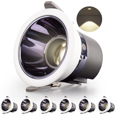 Innfelt LED Baderomsspotlight 6-pakning 7W 700LM = 70W Glødelampe, IP44, Naturlig Hvit 4000K, AC 220-240V, Utskjæring 70-75mm (Hvit)